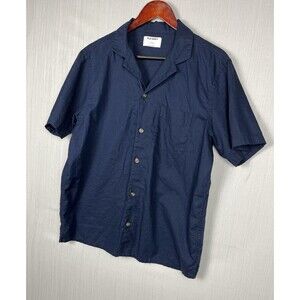 Old Navy Linen-Blend Short-Sleeve Shirt Blue Men’s Large Camp Collar NWT